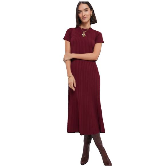 HYACINTH HOUSE Oxblood Knit Murphy Swing Dress Size Large - Picture 1 of 6